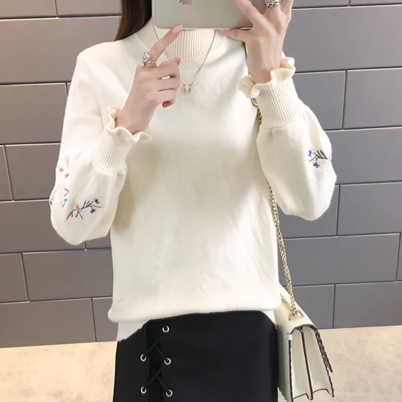 2021 New Winter Soft Warm Embroidery Turtleneck Sweater Women Long Sleeve Knit Pullover Female Pull Femme Plus size 3XL | Женская одежда