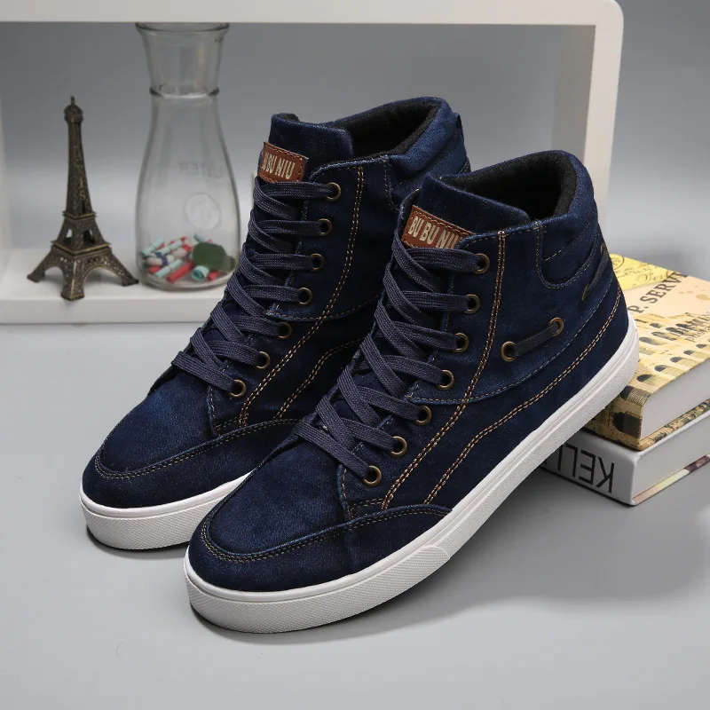 Мужская дышащая джинсовая обувь с высоким берцем в Корейском стиле повседневная