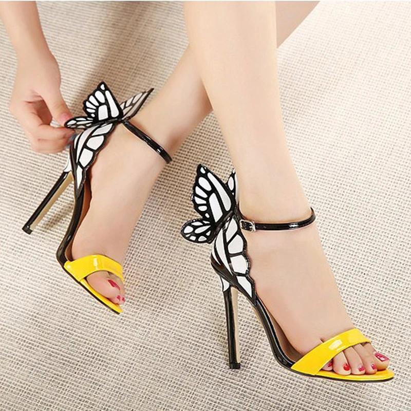 Женские туфли лодочки на высоком каблуке разноцветные босоножки с бабочками