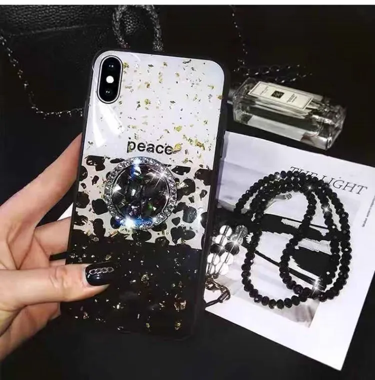 Luxury Leopard Diamond Holder Crystal Strap for iphone S 6 7 8 plus X XR MAX Samsung galaxy S8 S9 Plus S10 S10P S10E capa |