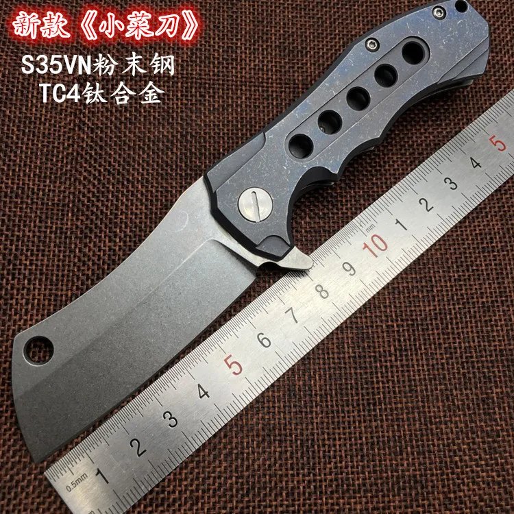 

High quality bearing Titanium handle S35VN blade knife hunting camping outdoor self-defense knife tactical army Survival knife