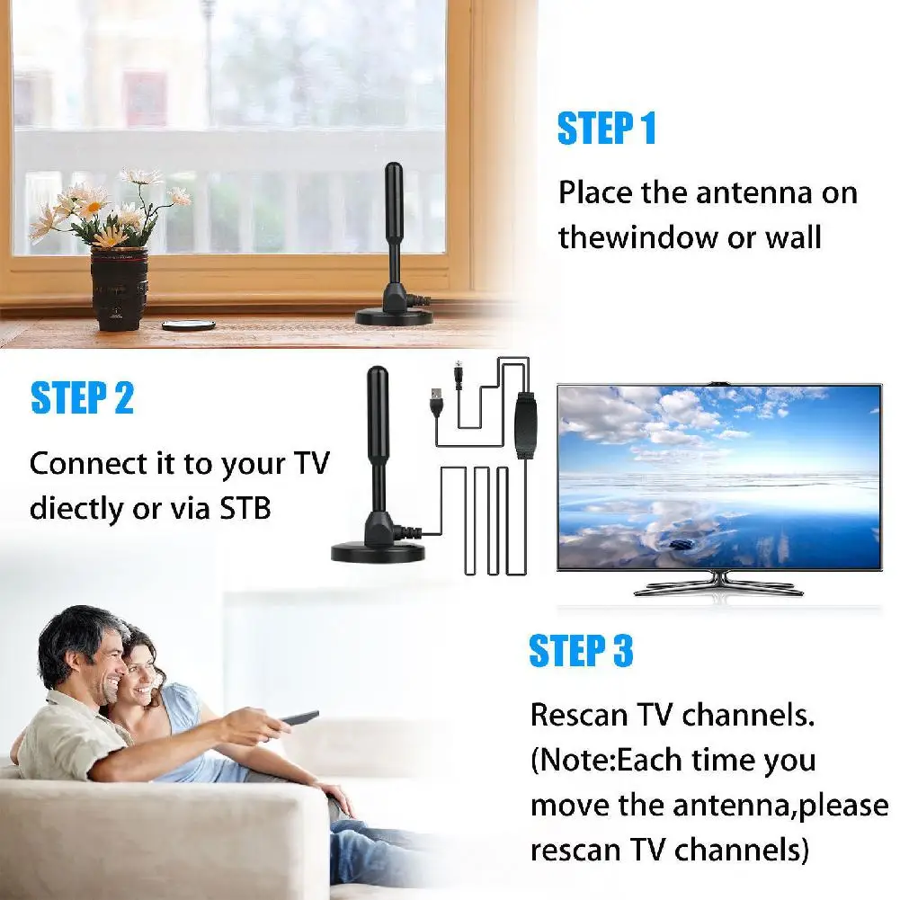 Комнатная цифровая ТВ-антенна Dlenp HD усиленная антенна Диапазон 200 миль VHF UHF Freeview R15