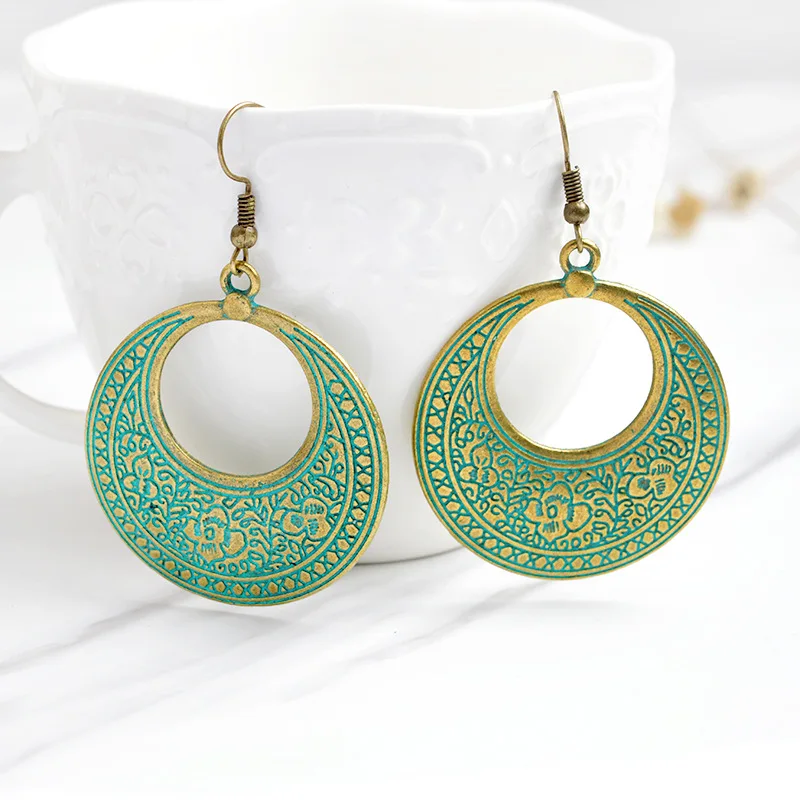 Retro Bronze Engraved Alloy Earrings In Bohemian Style | Украшения и аксессуары