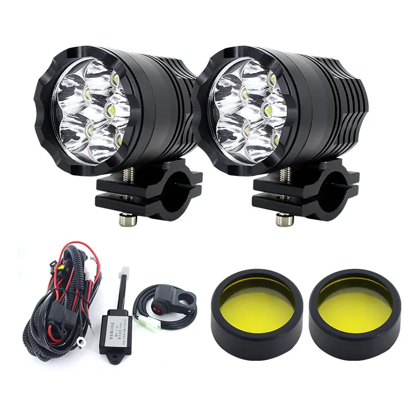 

1 компл. 60 Вт мотоциклетные светодиодные вспомогательные противотуманные фары в сборе, лампа фары + группа вспышек + реле для BMW Mazd Nissan Yamaha Suzuki