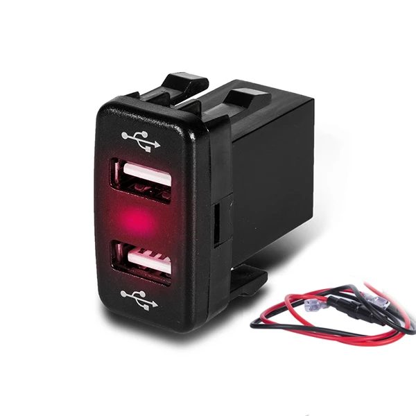 Big Red Двойное USB Автомобильное зарядное устройство светодиодный розетка электропитания с USB разъемом порт с предохранителем проводка 12-24 в 5 В 4.2A USB более быстрое зарядное устройство для Toyota Corolla - Название цвета: Big Red