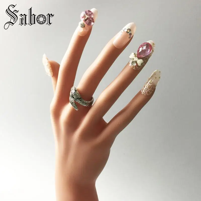 Обручальные кольца в виде змеи с черным фианитом модные ювелирные изделия