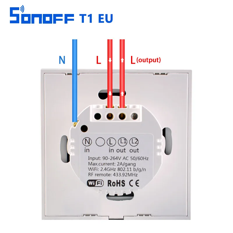 Интеллектуальный выключатель света Sonoff T1 ЕС Smart Wi Fi настенный сенсорный
