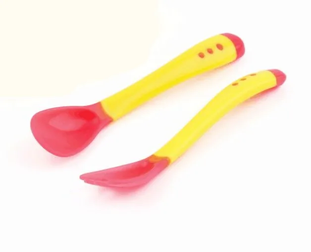 yellow spoon and for Детская миска+ ложка с датчиком температуры+ вилка, миска для кормления детей, набор детской посуды для обучения, набор посуды - Цвет: yellow spoon and for
