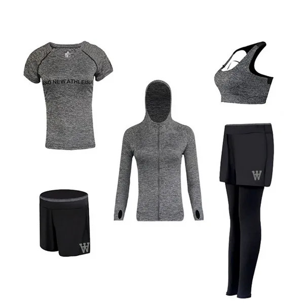 Быстросохнущий комплект из 5 предметов с капюшоном куртка для фитнеса