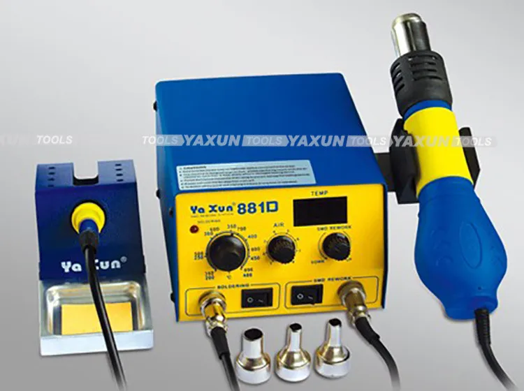 YAXUN 881D 2 в 1 SMD горячего воздуха и паяльная станция, 220 В/110 в цифровой BGA паяльная станция автоматическая паяльная станция