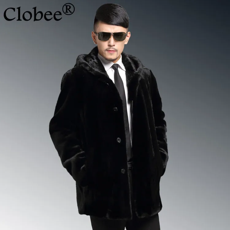 Черное мужское меховое пальто 2019 искусственная норка зимнее Мужская парка в