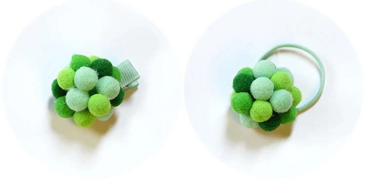 Green set 2 шт./лот, мини пушистые шарики, помпон для волос, резинка для волос, веревка, конский хвост, держатель, заколка для волос, шпильки, аксессуары для волос, HT064 - Цвет: Green set