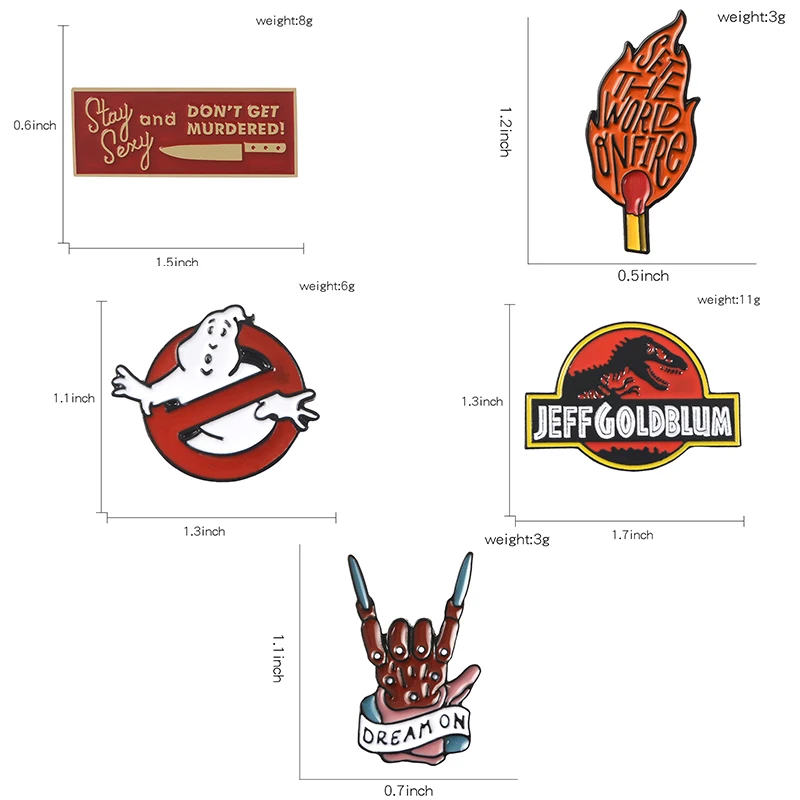 

Red Enamel pin collection Matches Fire Jurassic Dinosaur No Ghost Devil Hand SSDGM Pins Bag Clothes Brooch Lapel Pin Badge Gift
