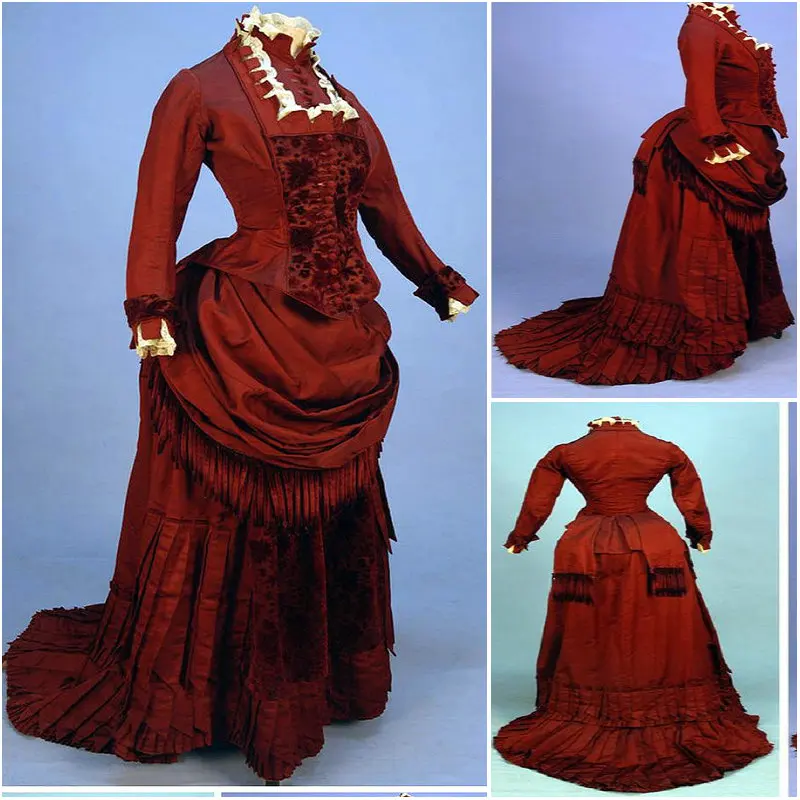 

History!Red Vintage Costumes Victorian Dresses 1860s Scarlett Civil War Southern Belle dress Halloween dresses US4-36 C-882