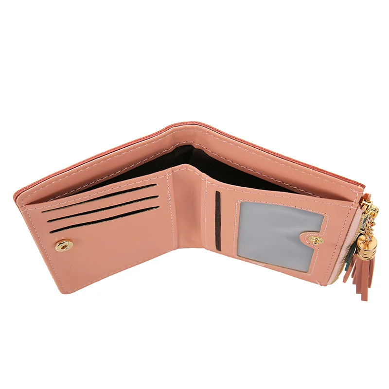 

Women Short Wallets Lady Coin Purse ID Cards Holder PU Leather Cartoon Design Tassels Zipper Girls Moneybags Female Flap Wallet