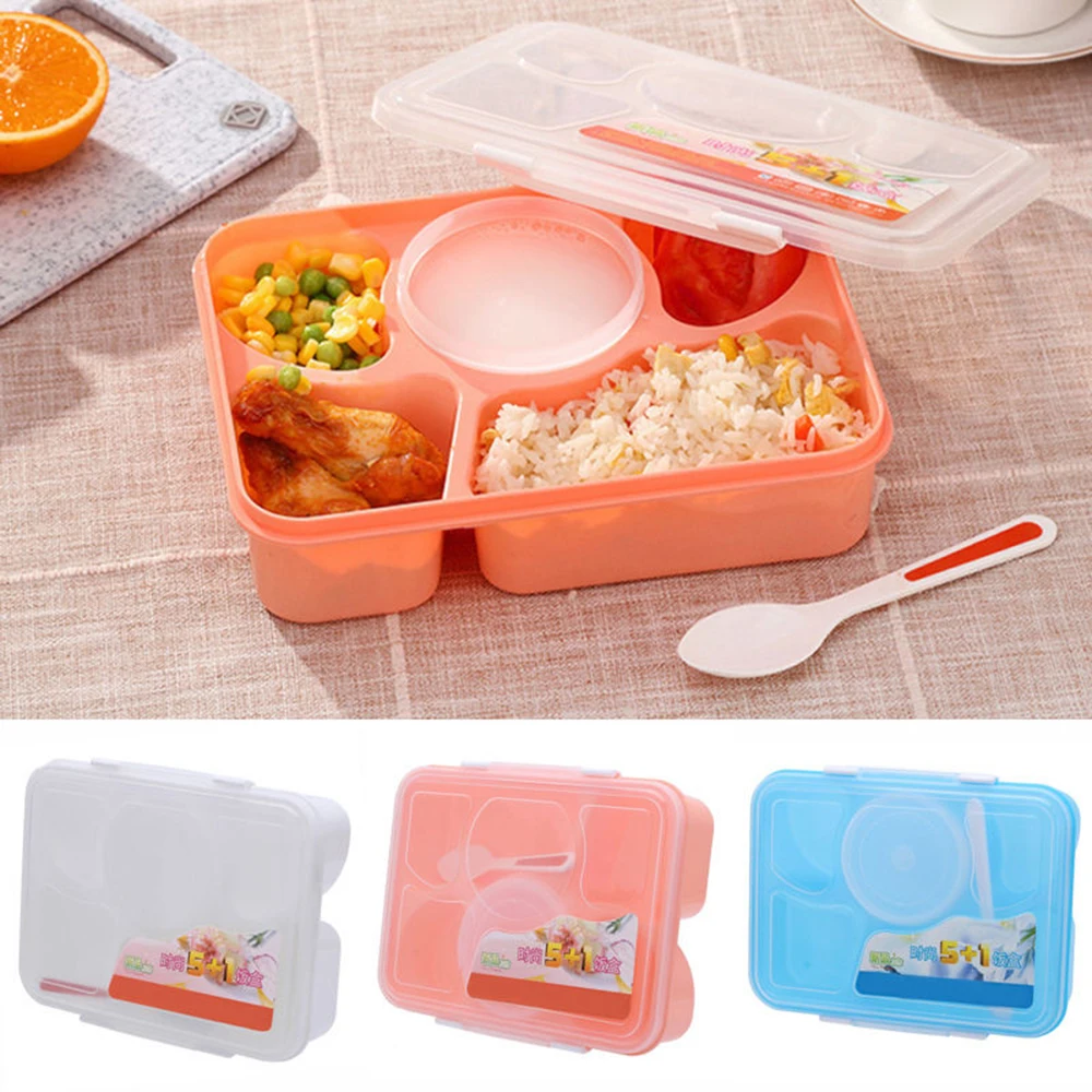 5 в 1 Емкость наборы посуды пластиковая микроволновая печь Bento Ланч бокс + ложка