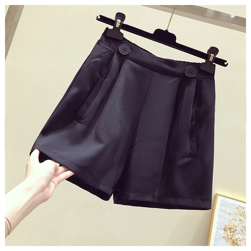 

2020 New Summer and Autumn Fashion Stretch High Waist Shorts Ladies Wide Leg Shorts Solid Color Loose Thin Shorts