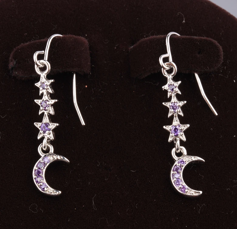 

Simple Star Moon Purple Zircon Silver Plated Argent Jewelry Drop Dangle Earring S5301
