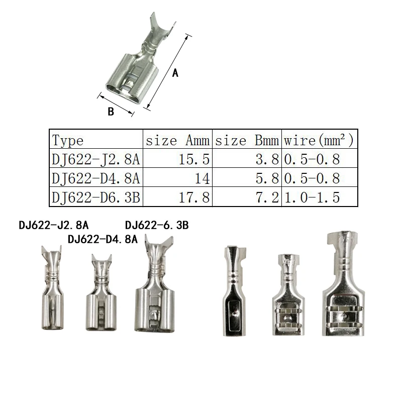 500 шт./кор. DJ622 J2.8A/D4.8A/D6.3B вставкой сезон весна тонкие щипцы клеммы соединители