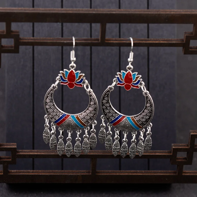 Amader Egypt винтажный красочный Лотос Jhumka бусы серьги с кисточками для женщин Ретро турецкое цыганское племя индийские ювелирные изделия HXE069