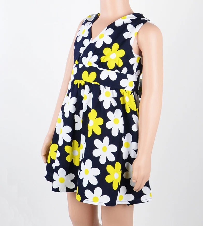 2017 Летняя Мода Натурального Хлопка Платье Девушки Детской Одежды Темно-Синий