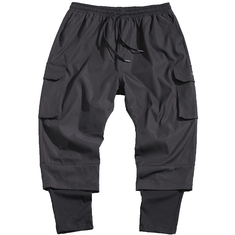 Новинка осени 2019 модные мужские брюки имитация двух частей черные длина по