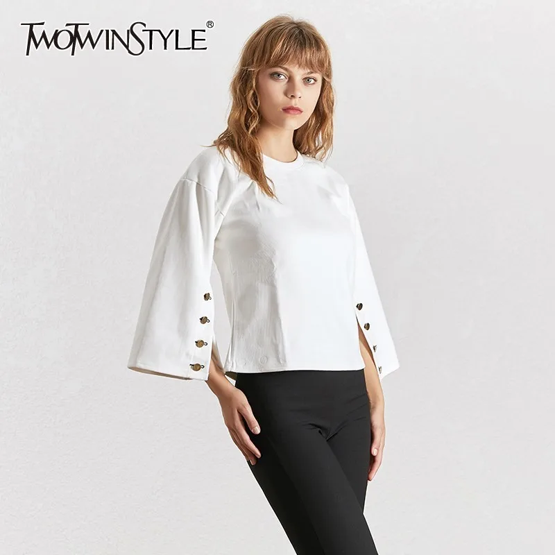 Женская футболка с расклешенным рукавом TWOTWINSTYLE Повседневная круглым вырезом и