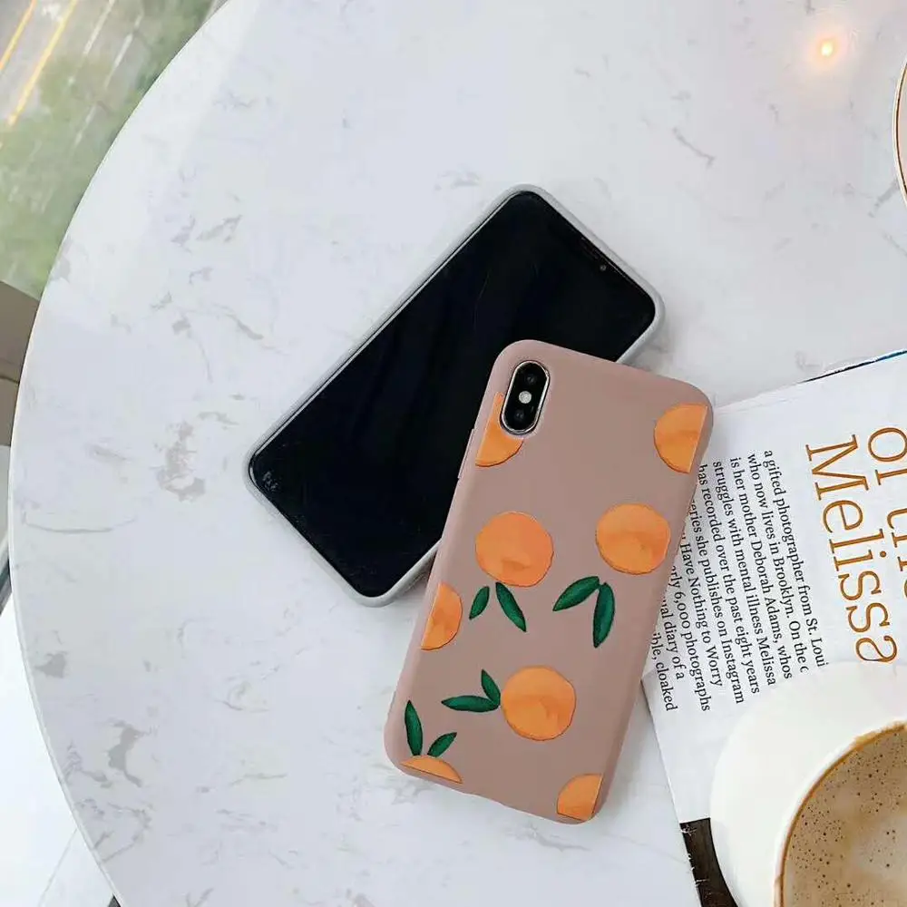 Lovely Orange fresh Fruit Scrub Case for iPhone x xr xs max 7 8 plus 6 6s High Quality IMD Soft Frosted Phone back Cover |