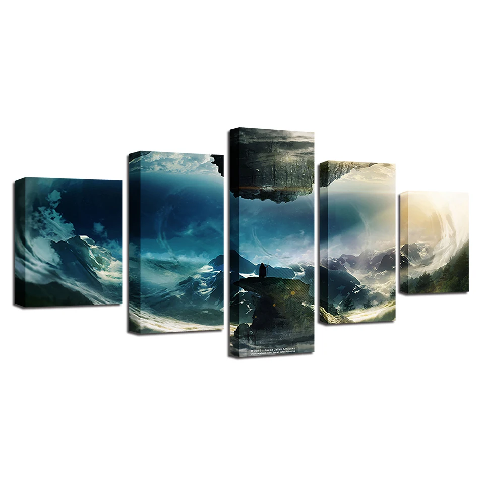 Настенные картины на холсте декор для гостиной с надписью Мир вверх дном из 5