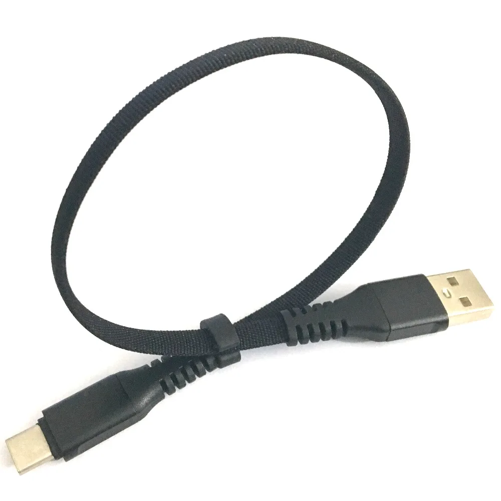 Новый универсальный черный 30 см Короткое плоское плетение USB A к type C кабель шнур