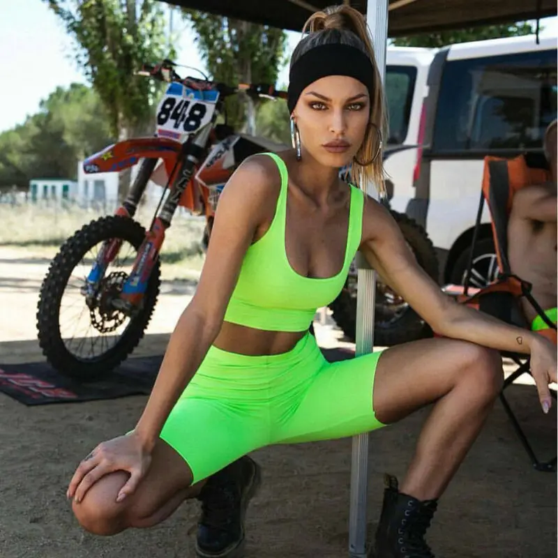 Женский спортивный костюм из 2 предметов эластичная майка флуоресцентные