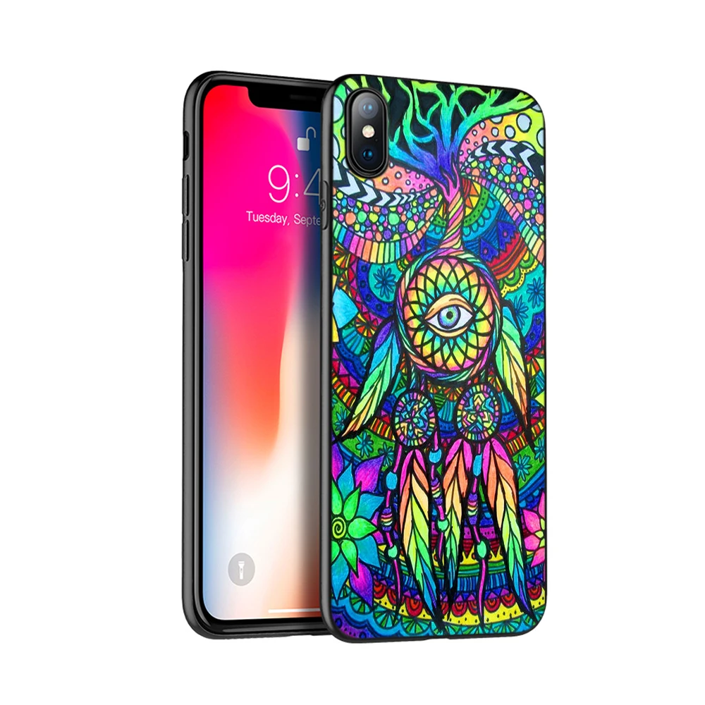 Черный чехол из ТПУ для iphone 5 5s SE 2020 6 6s 7 8 plus x 10 XR XS 11 pro MAX в стиле хиппи