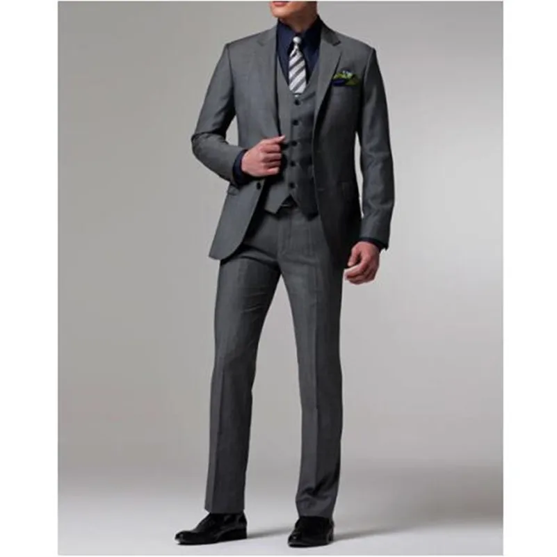 

New Arrivals Custom Made Dark Gray Groom Tuxedo Wedding Suits For Men Best Man Business Suits ( jacket+Pants+vest)