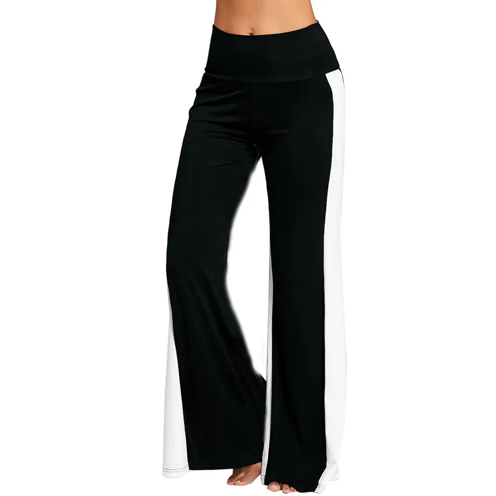 Новинка 2019 модные женские широкие брюки с цветными вставками и высокой талией
