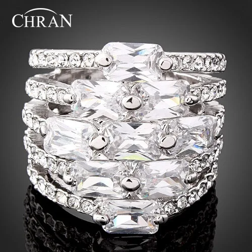 Классические циркониевые кольца с белым золотом CHRAN ювелирные изделия
