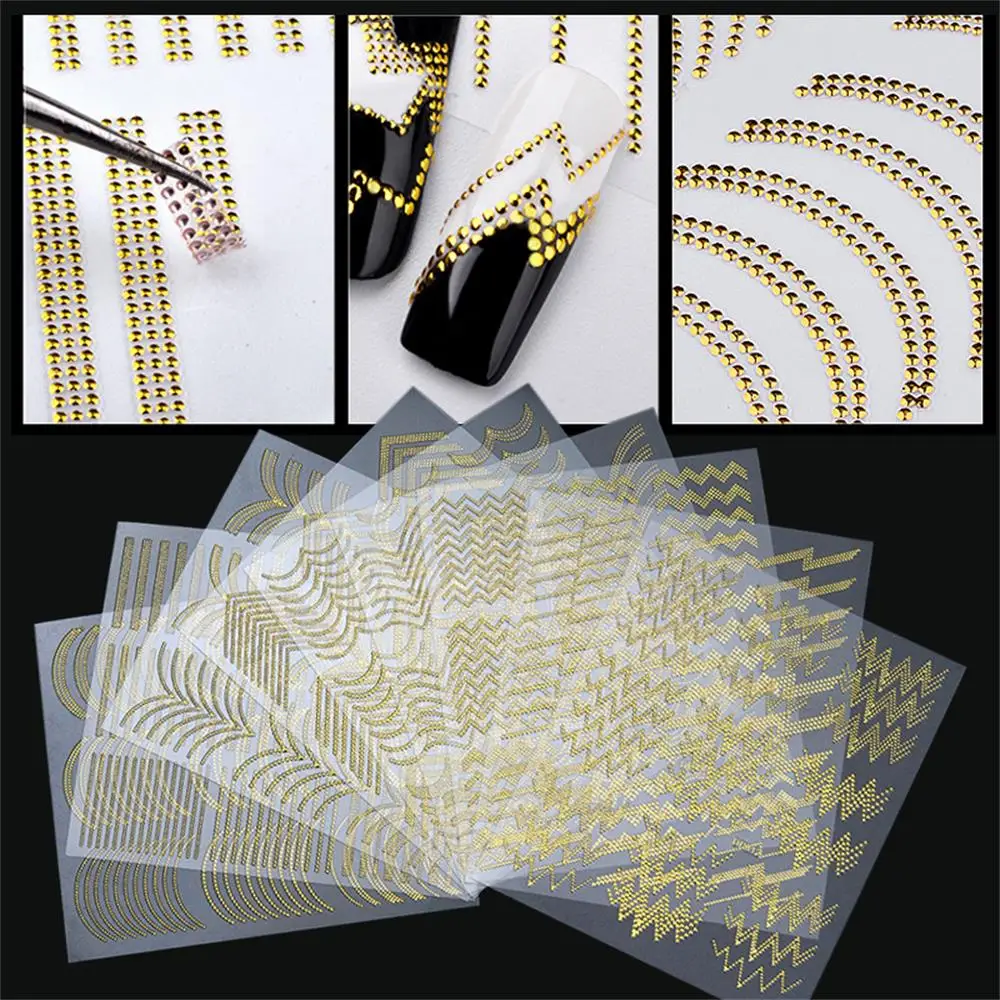 1 лист профессиональные наклейки в полоску для нейл арта с золотыми полосками