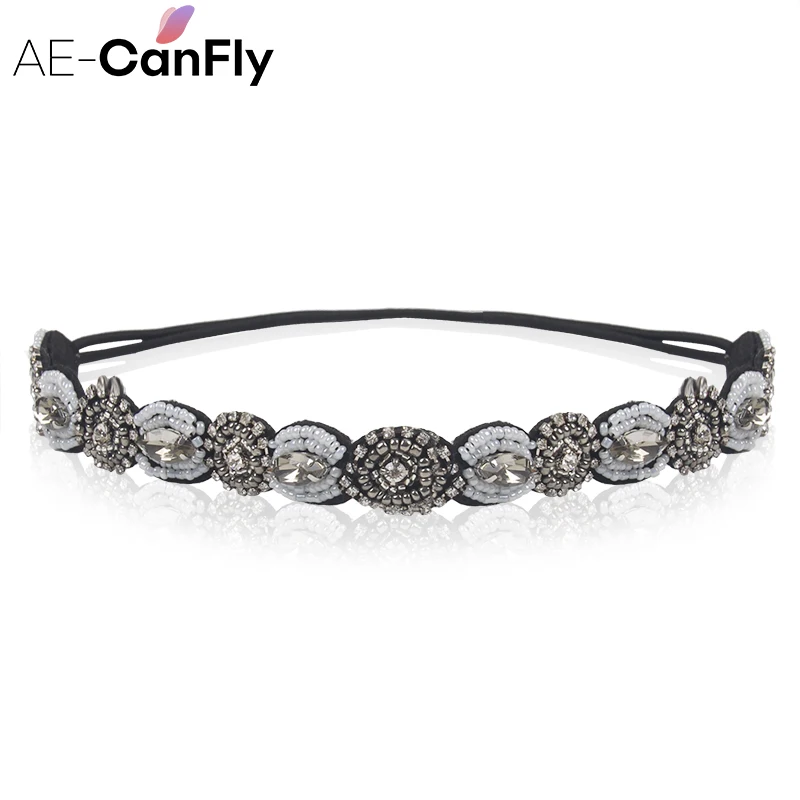 AE-CANFLY, винтажная Черная Королева, блестящие Кристальные бусины, эластичная повязка на голову, женские аксессуары для волос 1H5004