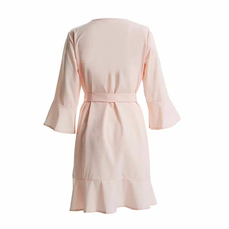 BEFORW Women Elegant Flare Long Sleeve Autumn Winter Dresses 2018 Sexy V Neck Lace Up Ruffle Mini Dress Female Casual Vestidos | Женская