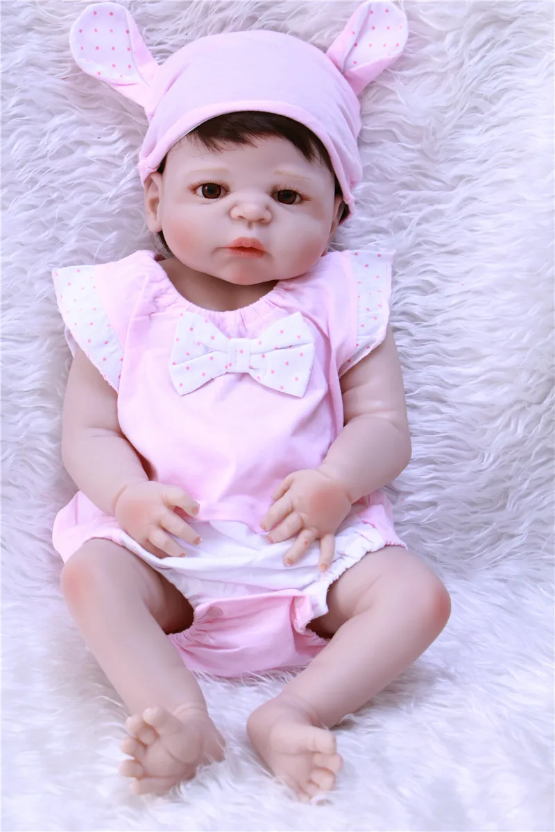 

22"55cm Full Silicone Body Reborn Baby Doll Toy bonecas collectible dolls modeling girl baby cheap kids gifts bathe toy