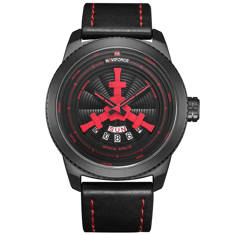 Black Red Топ люксовый бренд Мужские часы NAVIFORCE Модные Спортивные кварцевые кожаные водонепроницаемые мужские наручные часы Мужские часы Relogio Masculino - Цвет: Black Red