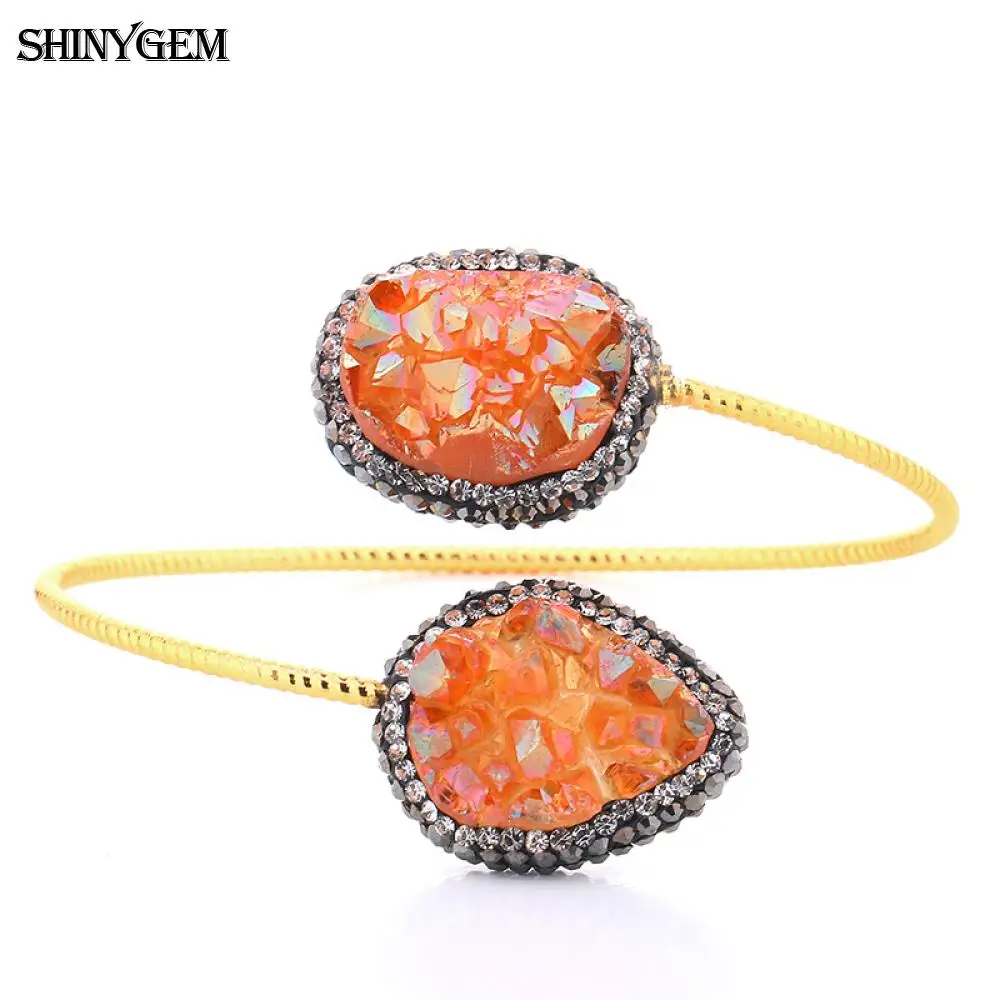 ShinyGem Золотой Цвет Twist Druzy браслеты большой неправильный циркон браслет с камнями Друза регулируемые открытые манжеты браслеты для женщин - Окраска металла: Champagne