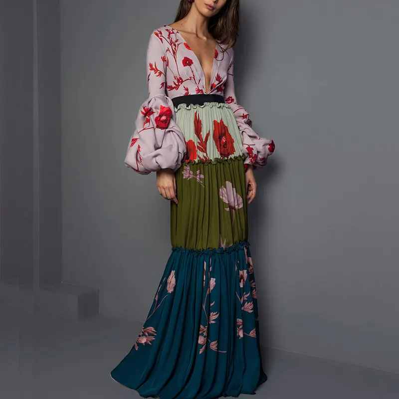 Женское длинное платье с цветочным принтом ZOGAA элегантное вечернее в стиле