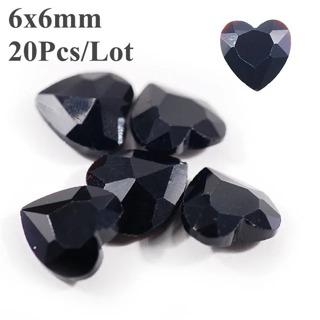 black 6 мм 20 шт сердце для ногтей стеклянные стразы 3D с плоской задней частью камни на День святого Валентина красочные хрустальные маникюрные художественное оформление ногтей драгоценные камни - Цвет: black