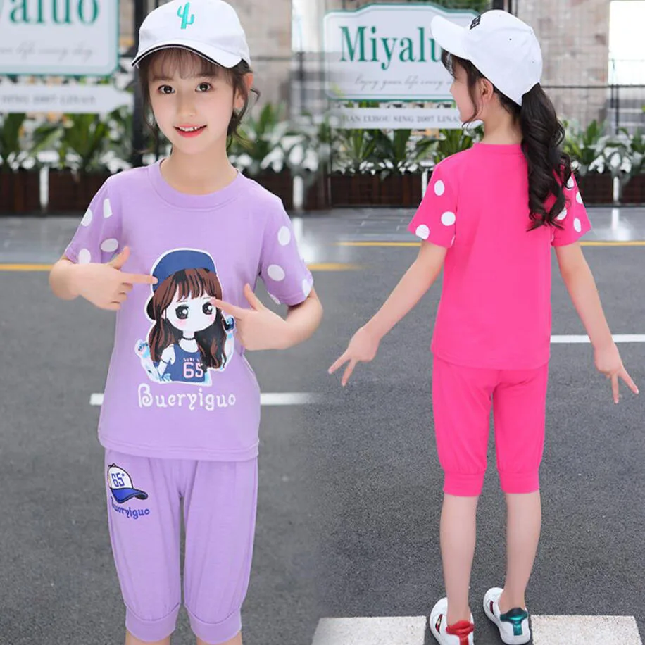 Летние спортивные комплекты для девочек От 3 до 11 лет Детская Хлопковая футболка +