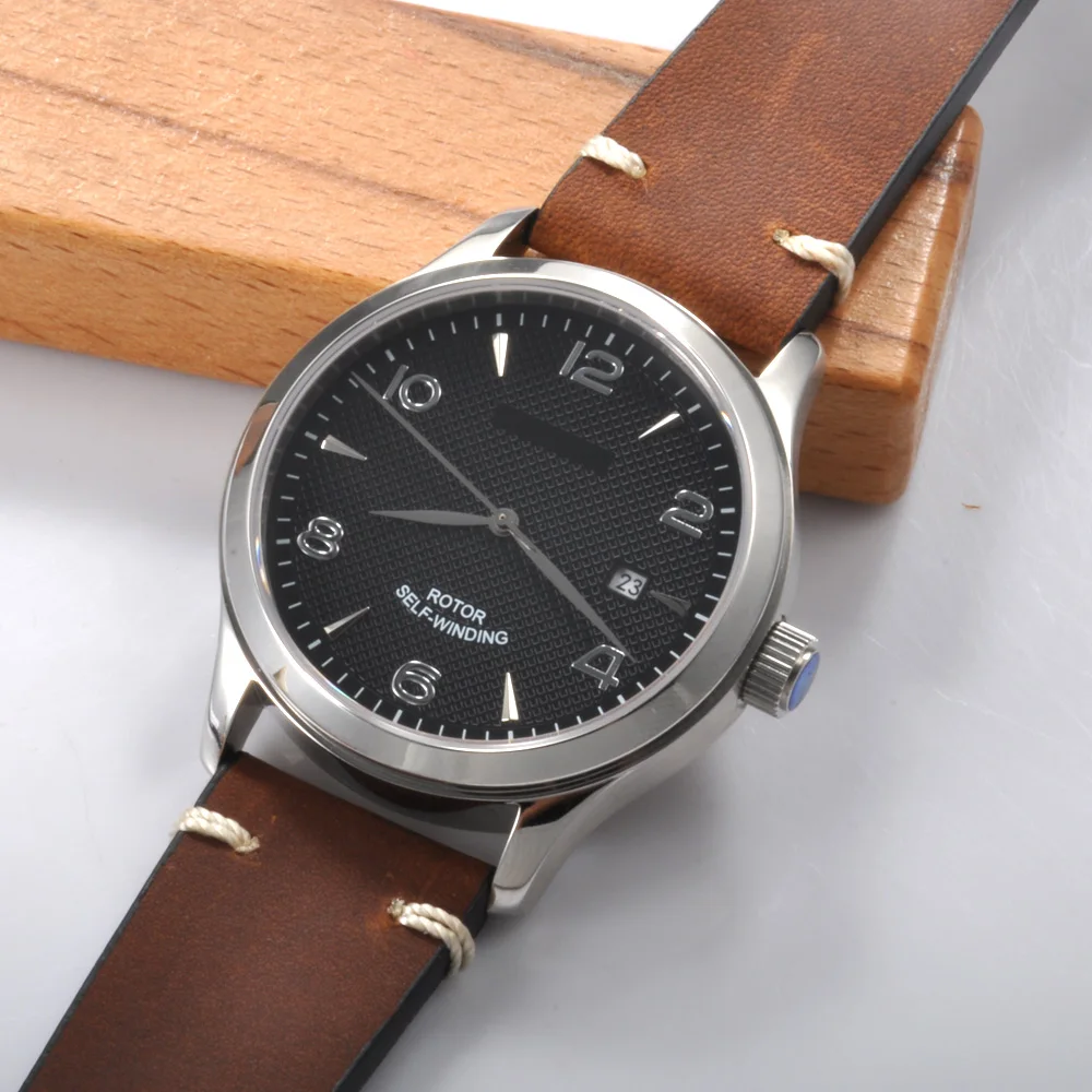 

42mm Mens Automatic Watch Sapphire Crystal Black Dial Calendar Date Seagull Or Miyota8215 Luminous Mens Mechanical Wristwatches