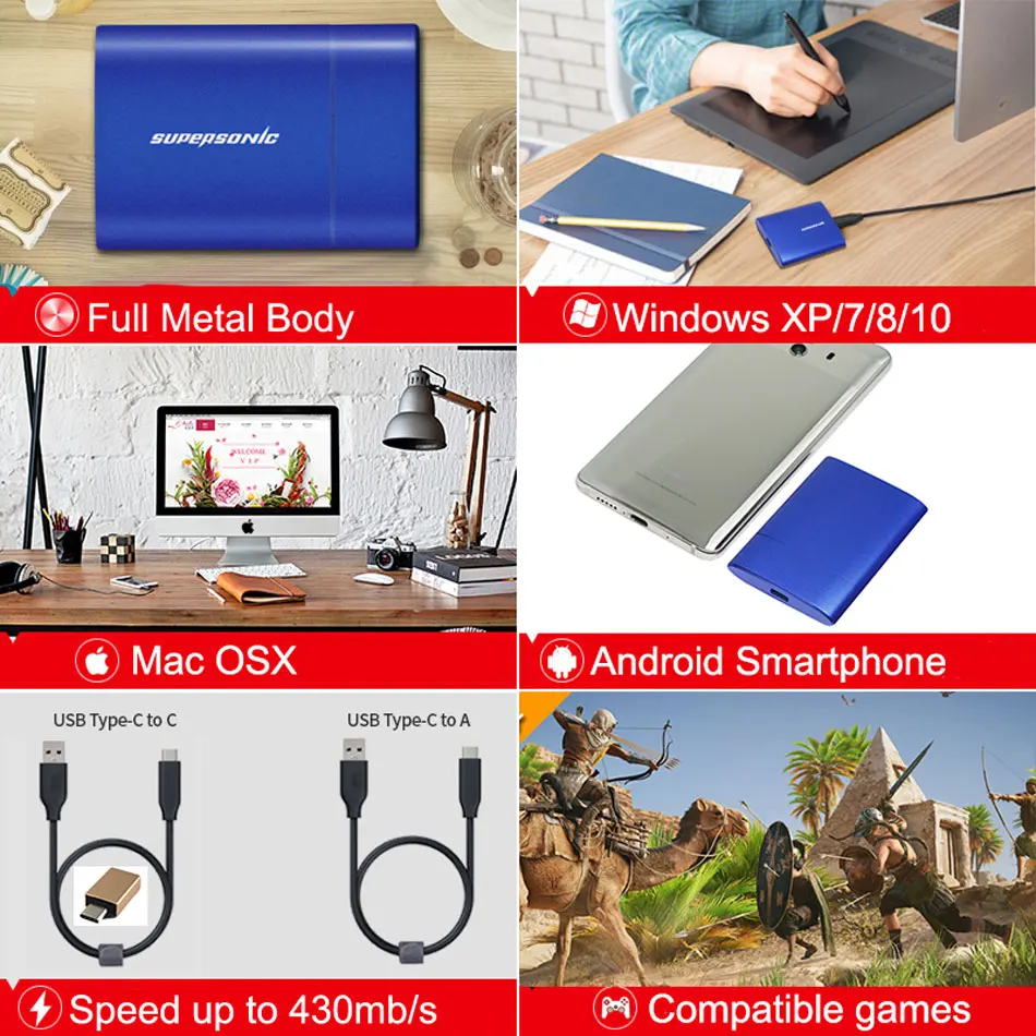 Сверхзвуковой P30 Портативный SSD USB 3,0 128 ГБ 256 512 1 ТБ 2 ТБ внешний твердотельный накопитель противоударный SSD для портативных ПК Mac чехол для телефона