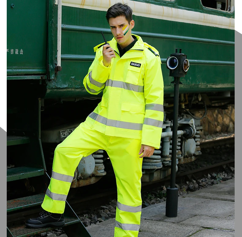HI VIS Светоотражающий дождевик дорожное строительство экологическая форма плащ водонепроницаемая верхняя куртка с логотипом печать