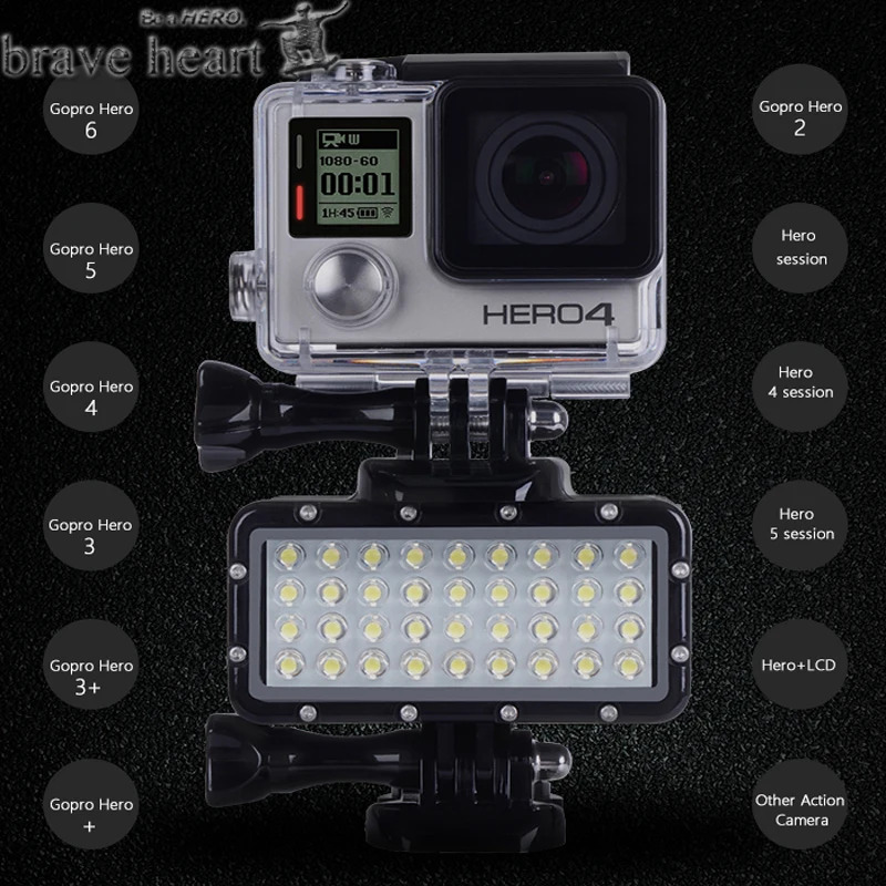 NEW Go pro Hero 5 36 LED Beads Diving Lamp Waterproof Light For Gopro 6 4 Xiaomi Yi 4K+yi Lite mijia SJCAM SJ8 Accessories | Электроника