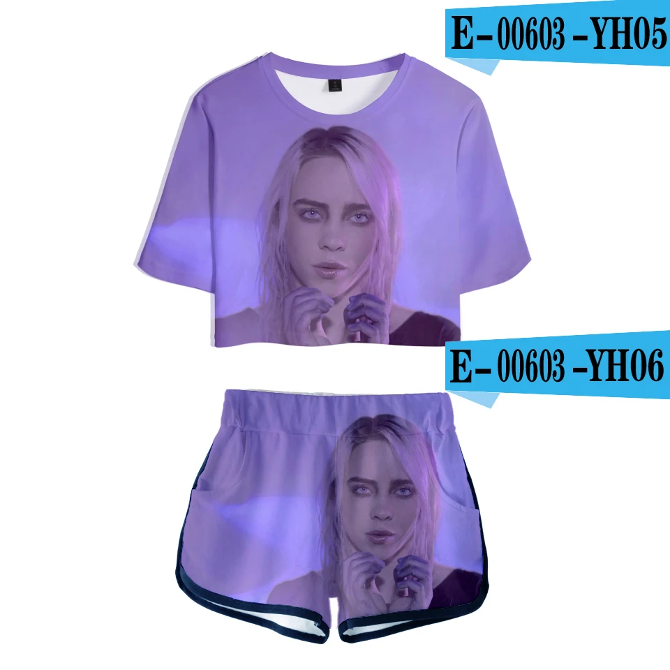 FADUN tommekawaii, 3D Billie Eilish, летний комплект из двух предметов с принтом, женская модная одежда,,, Повседневная Harajuku размера плюс - Цвет: YH05-YH06