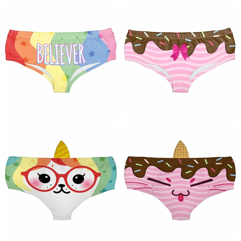 Womens' 3D Animal Print Cute Underwear Briefs Panda Sheep Cat Ear Magic One-Horn Panties Fullprint Knickers Women Calcinha W9008